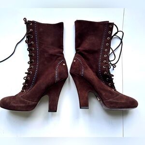 Cesare Paciotti Lace ups boots heels suede shoes brown Victorian Size 6